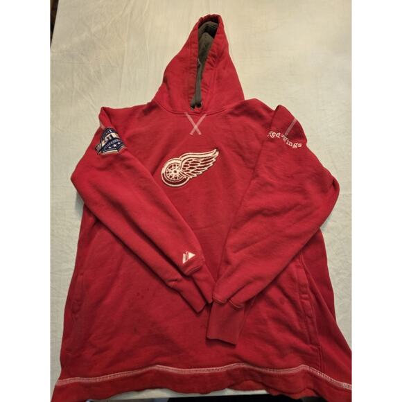 Chicago Red Wings NHL Majestic Men's Size Large Long Sleeve Red Hoodie - Picture 1 of 10
